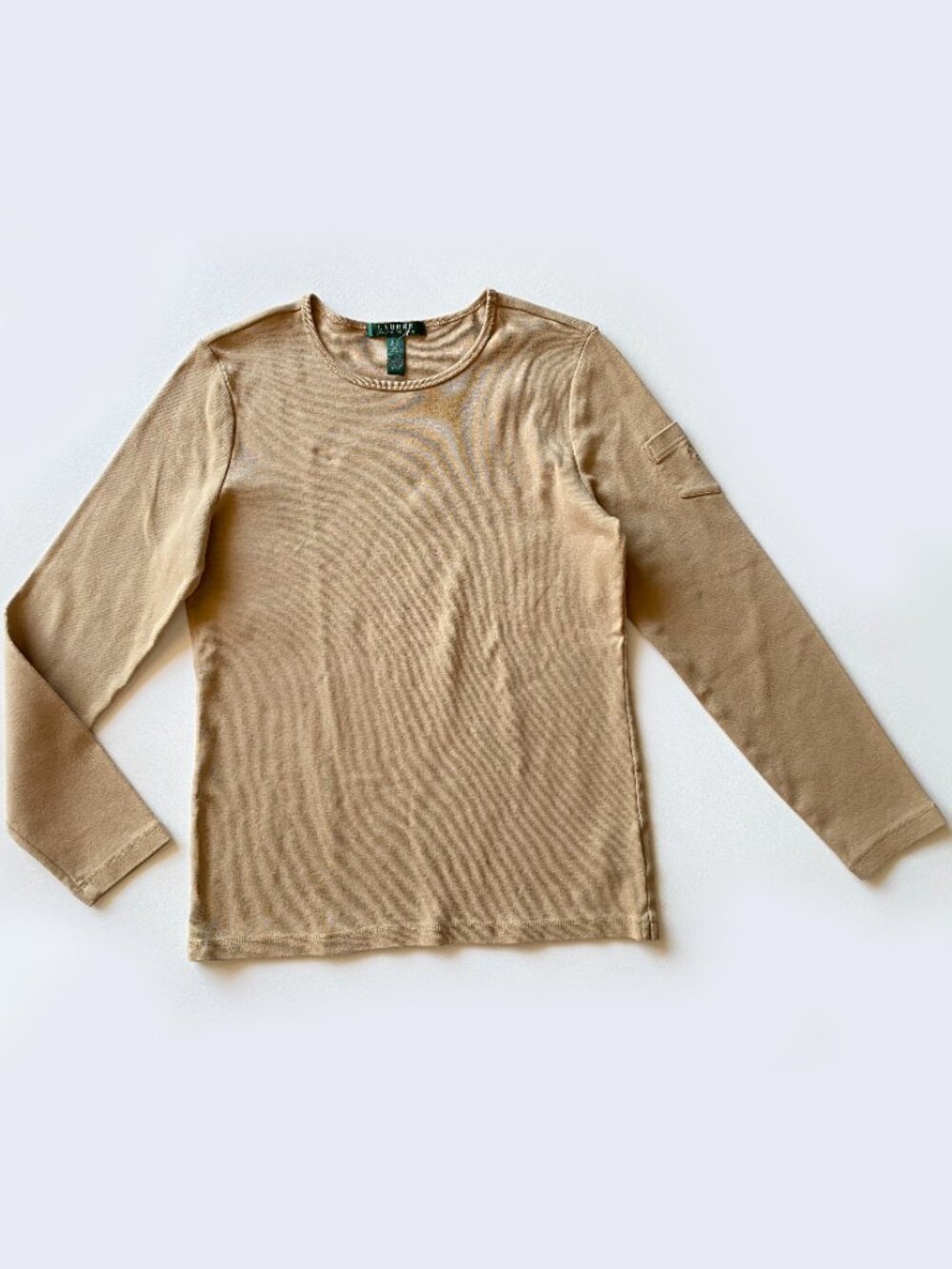 Vintage Lauren Ralph Lauren Cotton Women Top Size L Long Sleeve Tan T-Shirt